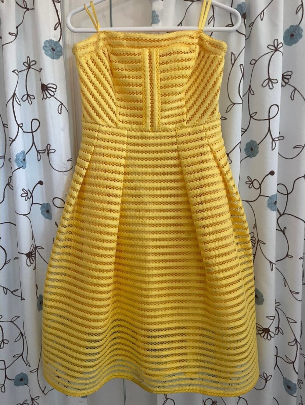 New York & Company Yellow Strapless Crochet Fit-and-Flare Dress